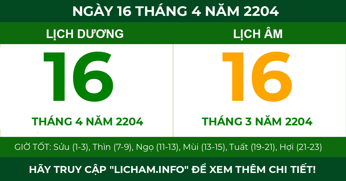 lịch âm ngày 16 tháng 4 năm 2204