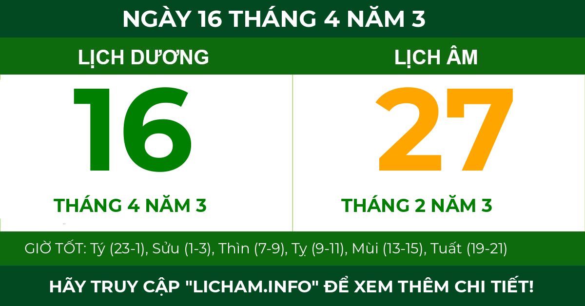 lịch âm ngày 16 tháng 4 năm 3