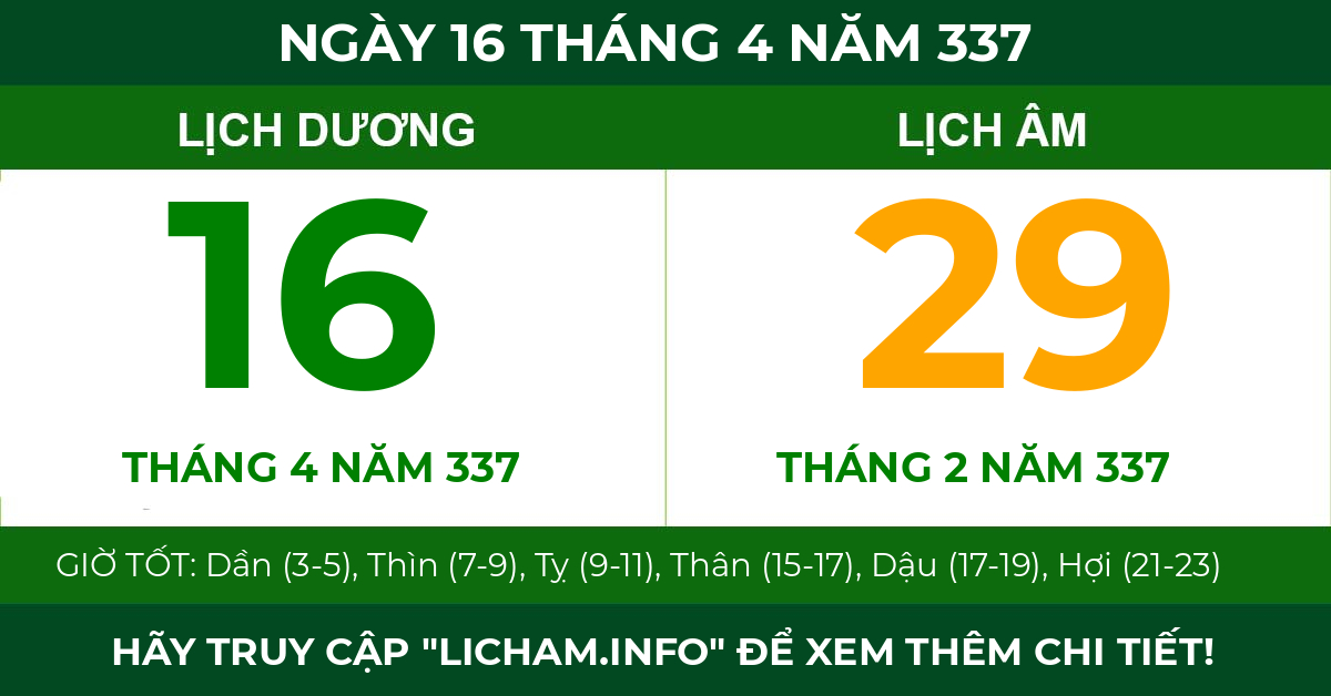 lịch âm ngày 16 tháng 4 năm 337