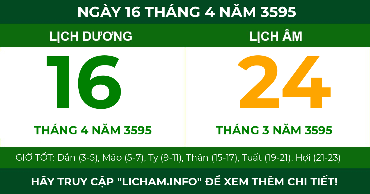 lịch âm ngày 16 tháng 4 năm 3595