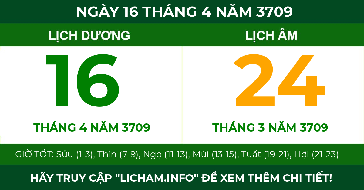 lịch âm ngày 16 tháng 4 năm 3709