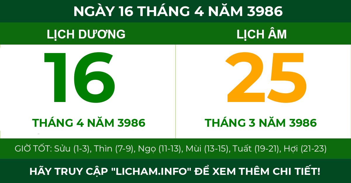 lịch âm ngày 16 tháng 4 năm 3986