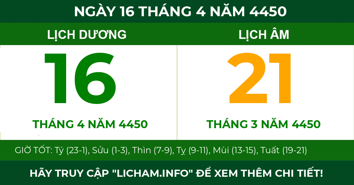 lịch âm ngày 16 tháng 4 năm 4450