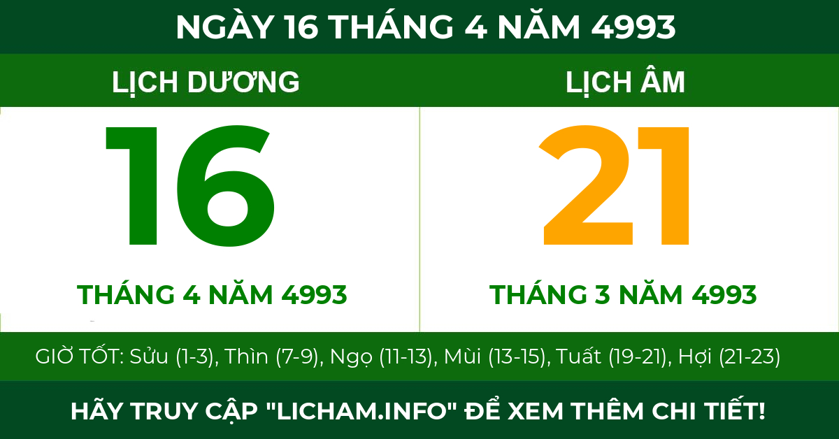 lịch âm ngày 16 tháng 4 năm 4993