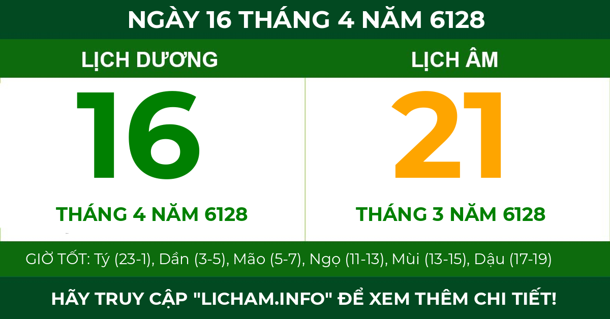 lịch âm ngày 16 tháng 4 năm 6128