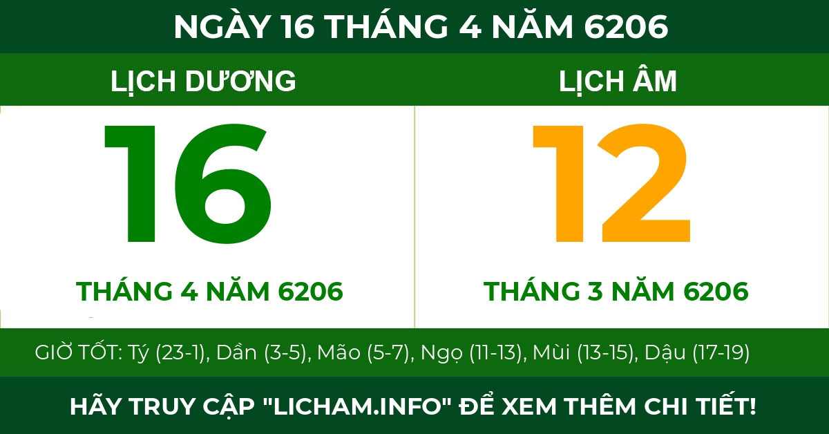 lịch âm ngày 16 tháng 4 năm 6206