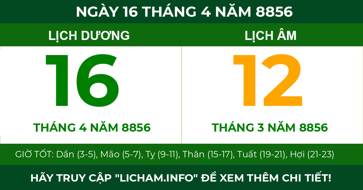 lịch âm ngày 16 tháng 4 năm 8856