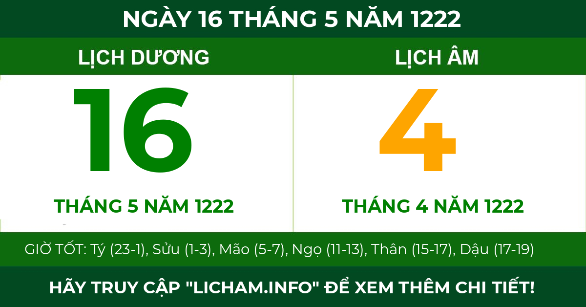 lịch âm ngày 16 tháng 5 năm 1222
