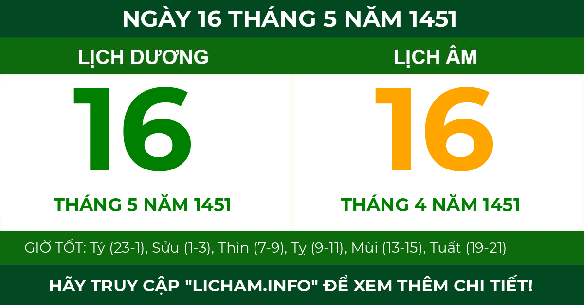 lịch âm ngày 16 tháng 5 năm 1451