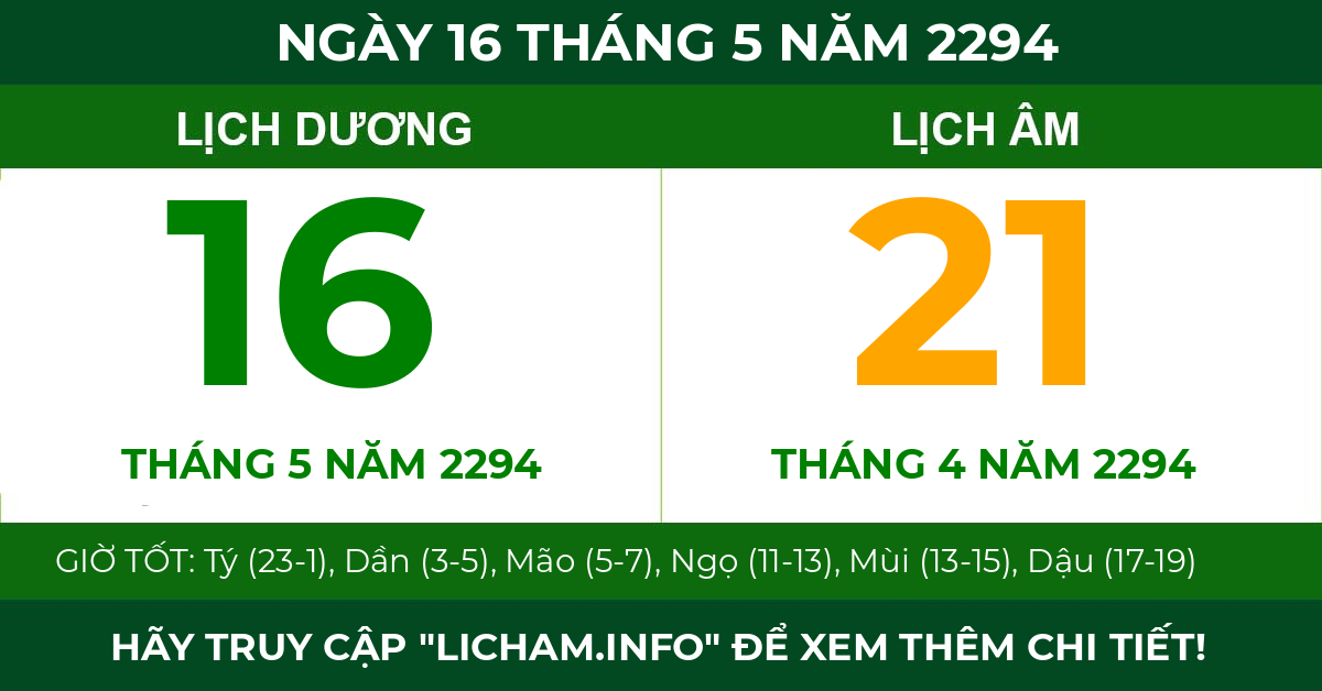 lịch âm ngày 16 tháng 5 năm 2294