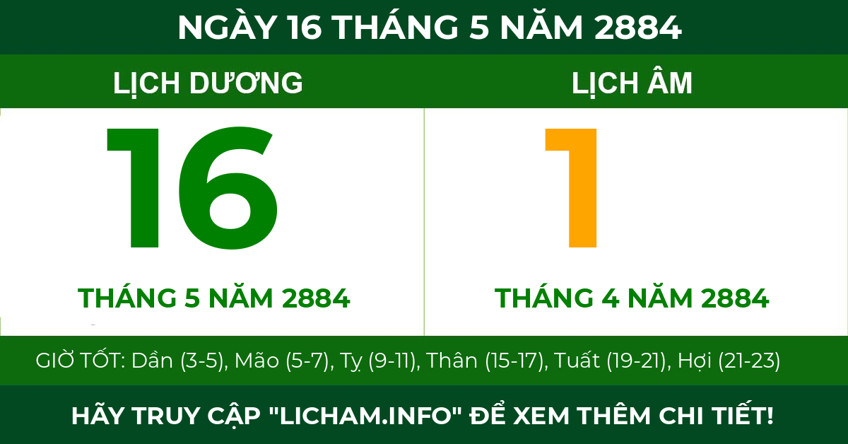 lịch âm ngày 16 tháng 5 năm 2884