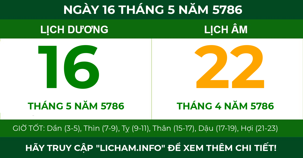 lịch âm ngày 16 tháng 5 năm 5786