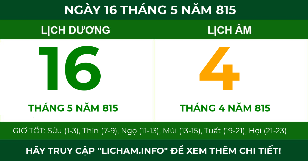 lịch âm ngày 16 tháng 5 năm 815
