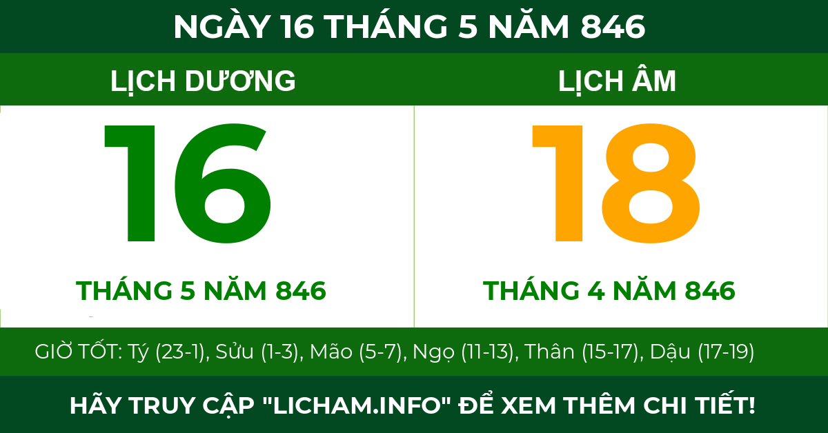 lịch âm ngày 16 tháng 5 năm 846