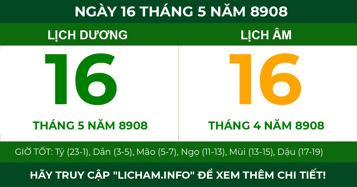 lịch âm ngày 16 tháng 5 năm 8908