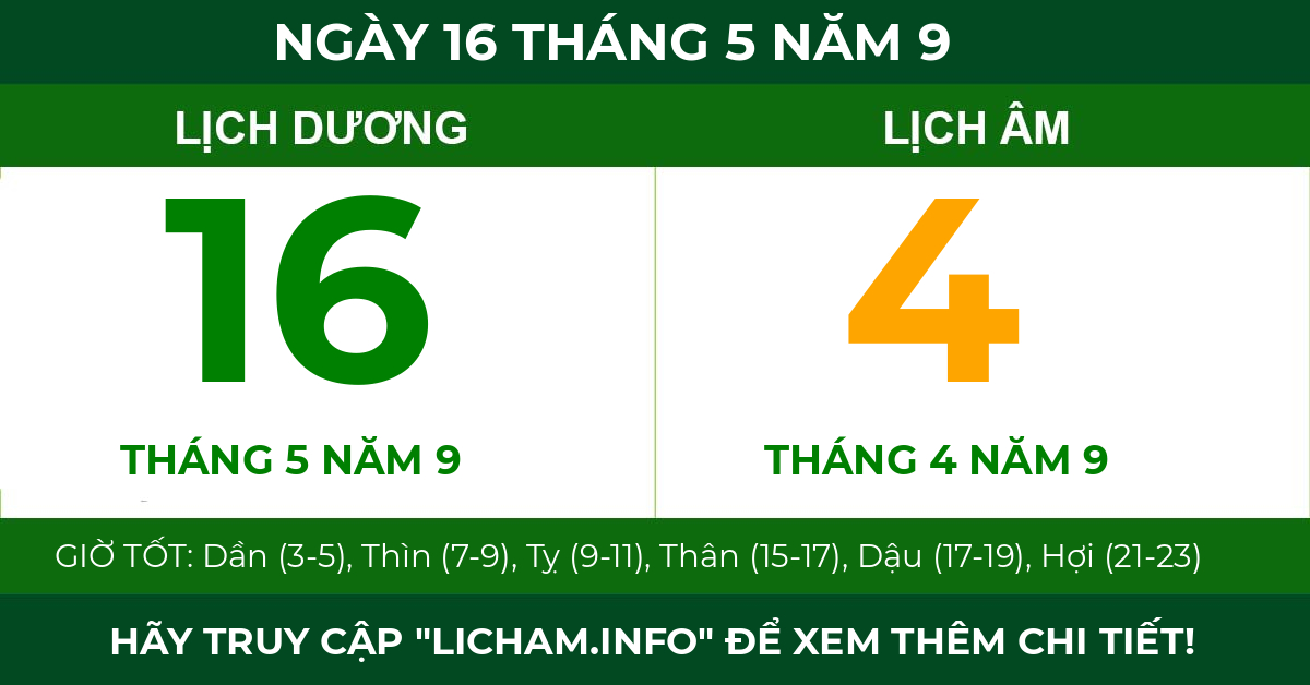 lịch âm ngày 16 tháng 5 năm 9
