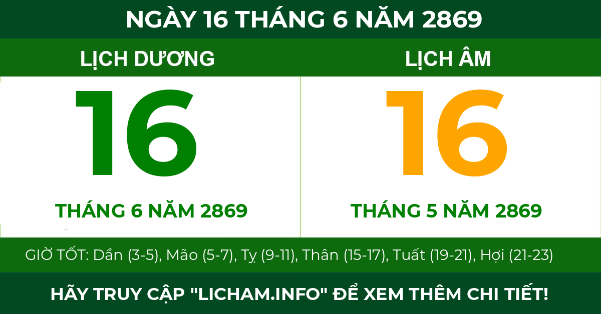 lịch âm ngày 16 tháng 6 năm 2869