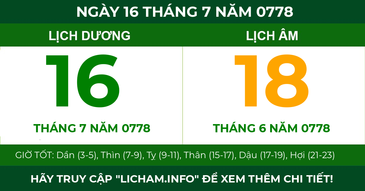 lịch âm ngày 16 tháng 7 năm 0778