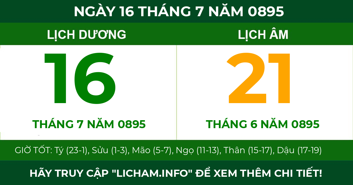 lịch âm ngày 16 tháng 7 năm 0895