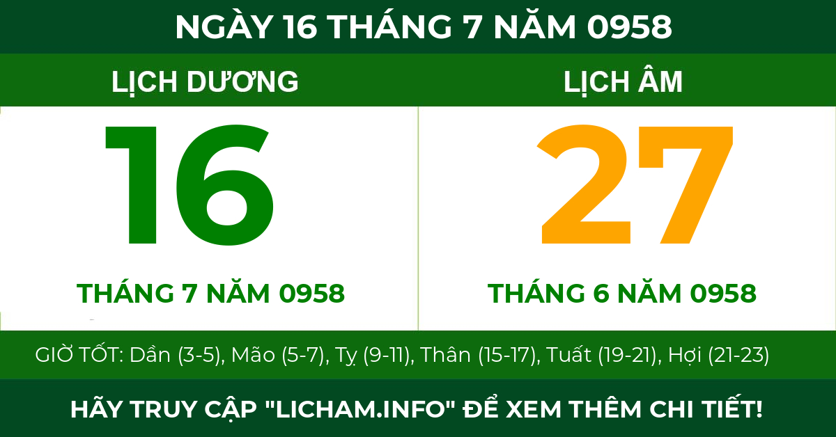 lịch âm ngày 16 tháng 7 năm 0958