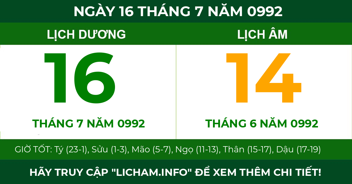 lịch âm ngày 16 tháng 7 năm 0992
