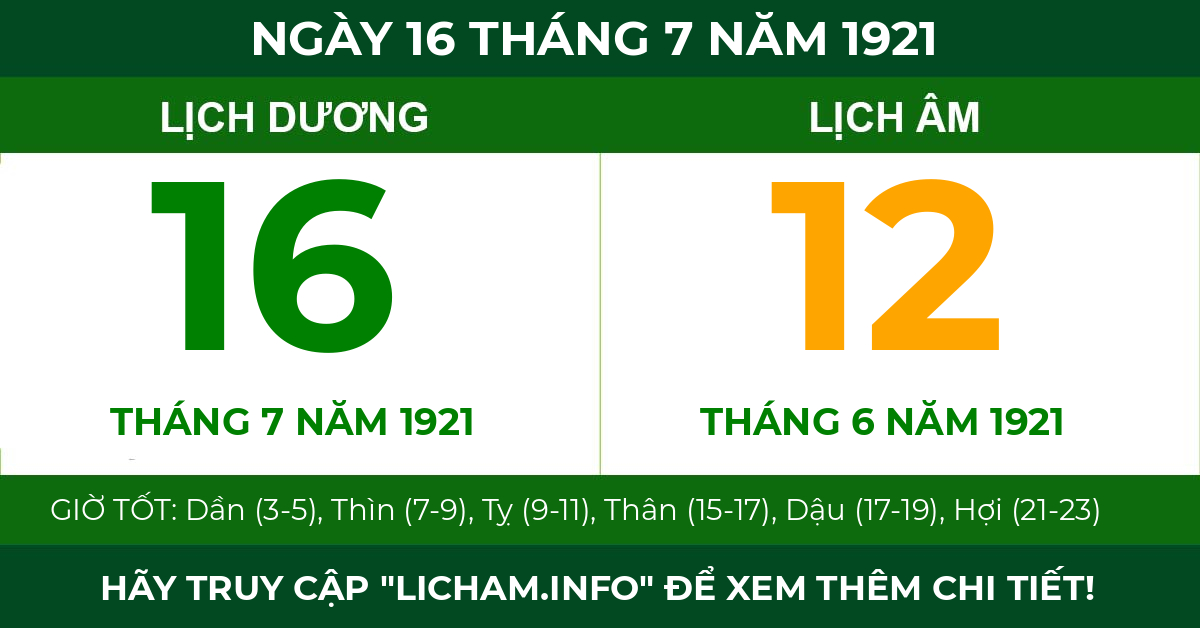 lịch âm ngày 16 tháng 7 năm 1921