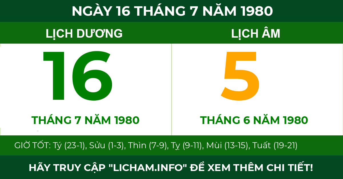 lịch âm ngày 16 tháng 7 năm 1980