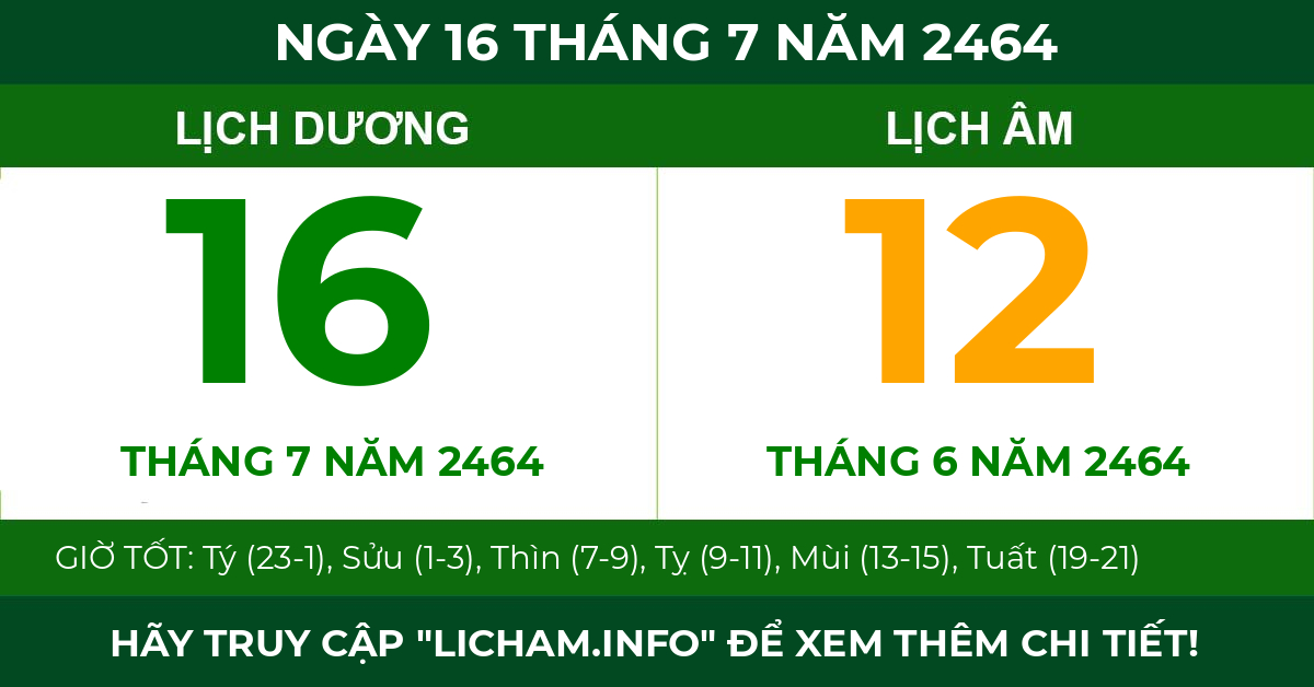 lịch âm ngày 16 tháng 7 năm 2464