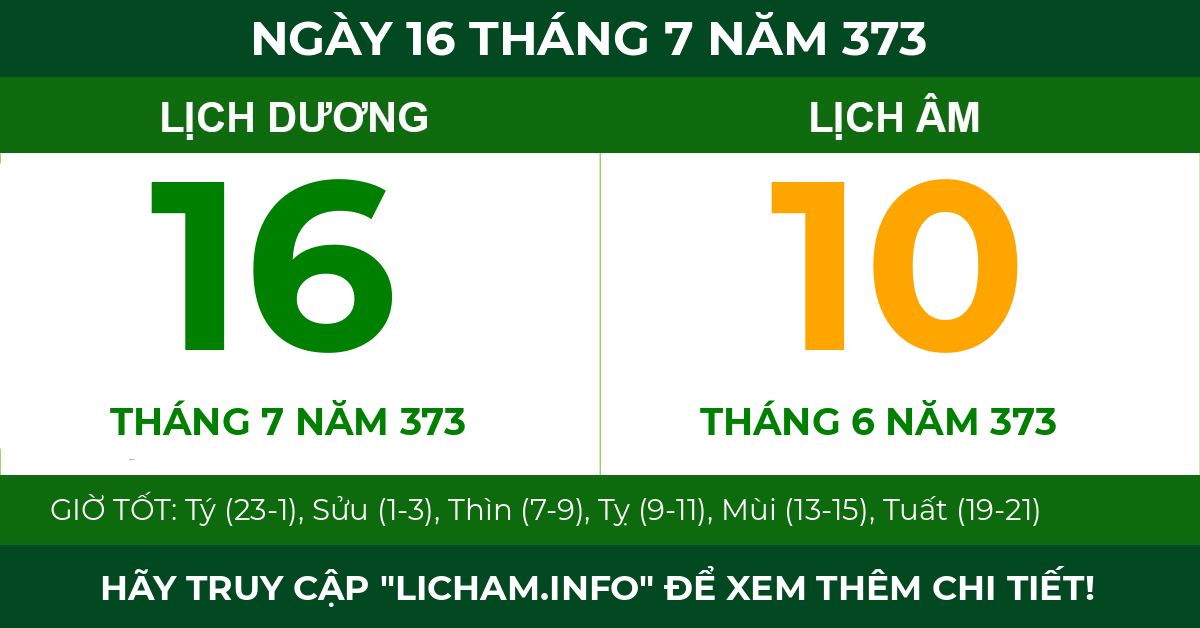 lịch âm ngày 16 tháng 7 năm 373