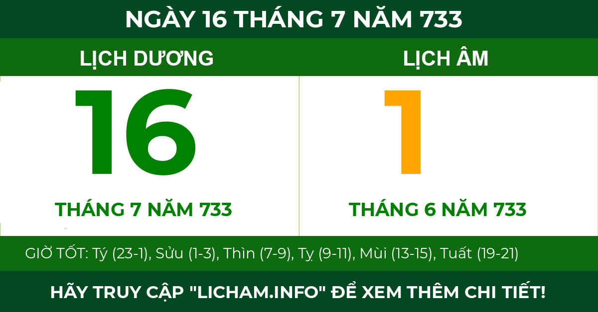 lịch âm ngày 16 tháng 7 năm 733