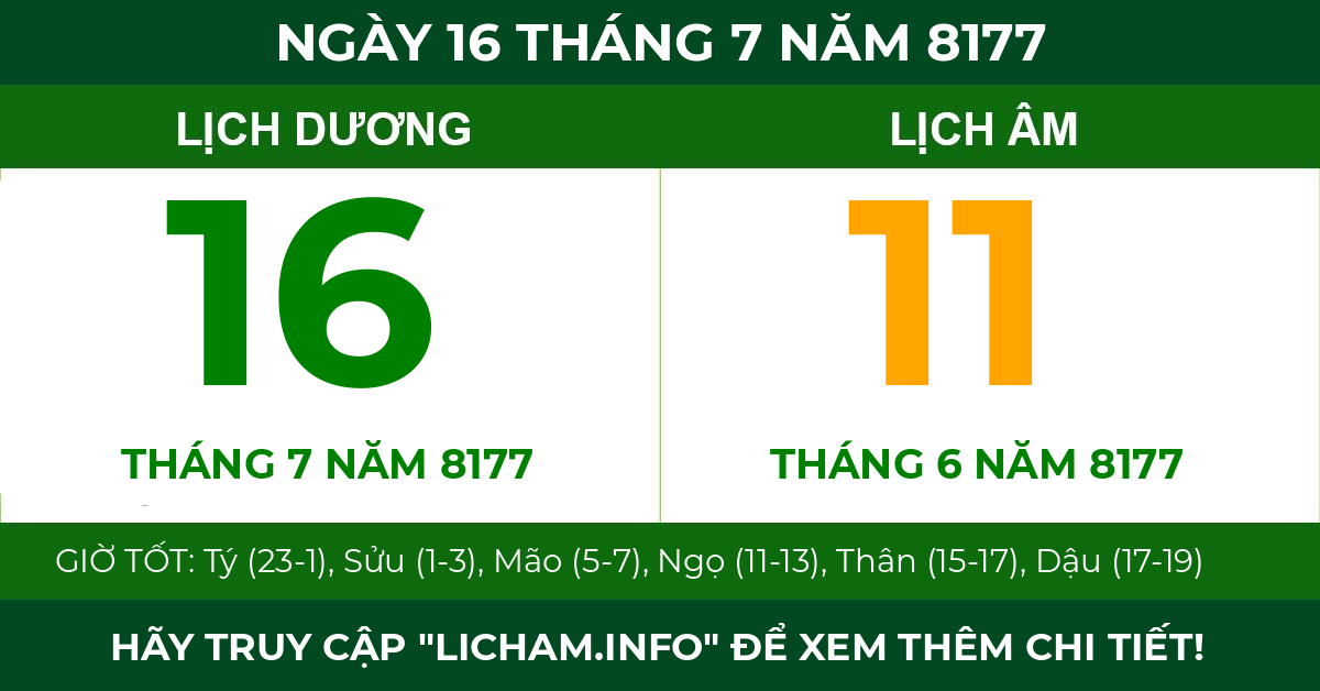 lịch âm ngày 16 tháng 7 năm 8177