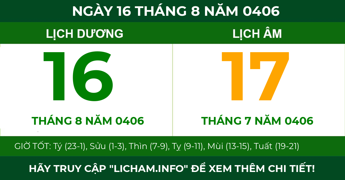 lịch âm ngày 16 tháng 8 năm 0406