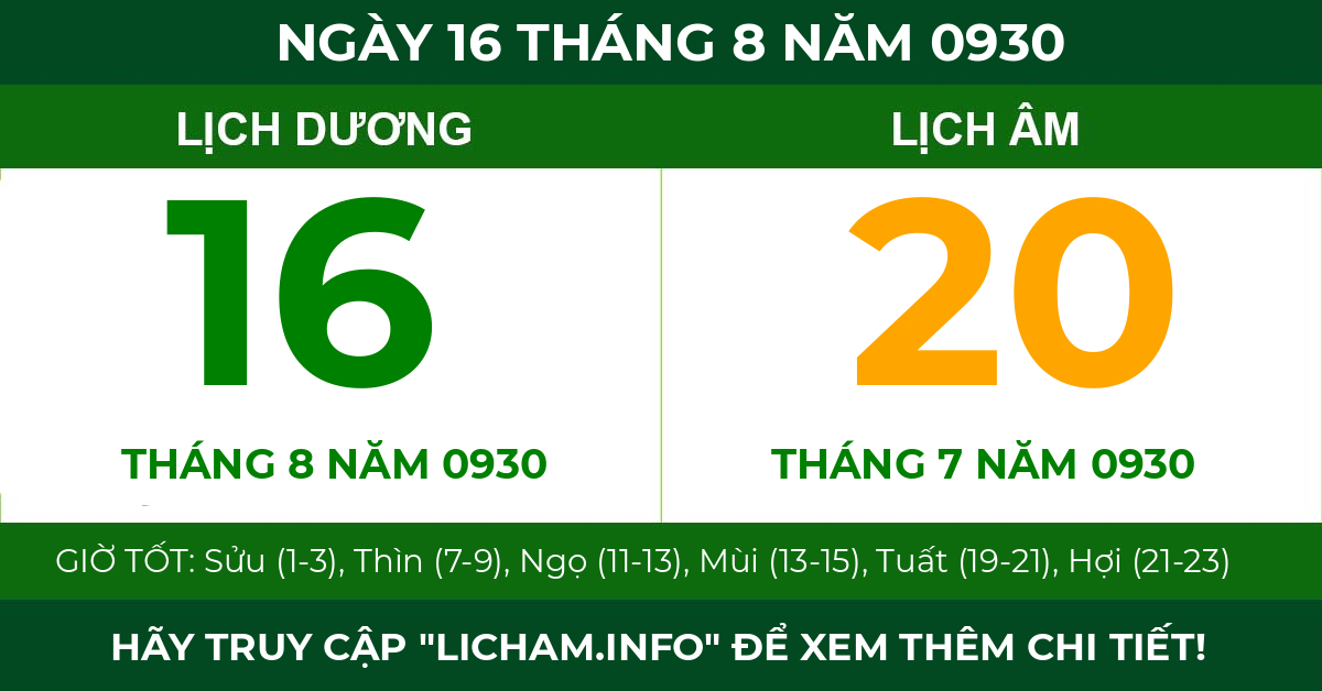 lịch âm ngày 16 tháng 8 năm 0930