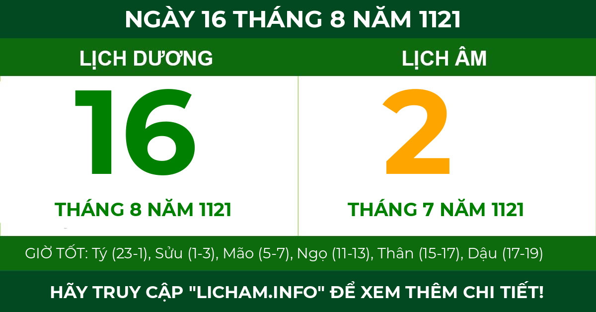 lịch âm ngày 16 tháng 8 năm 1121