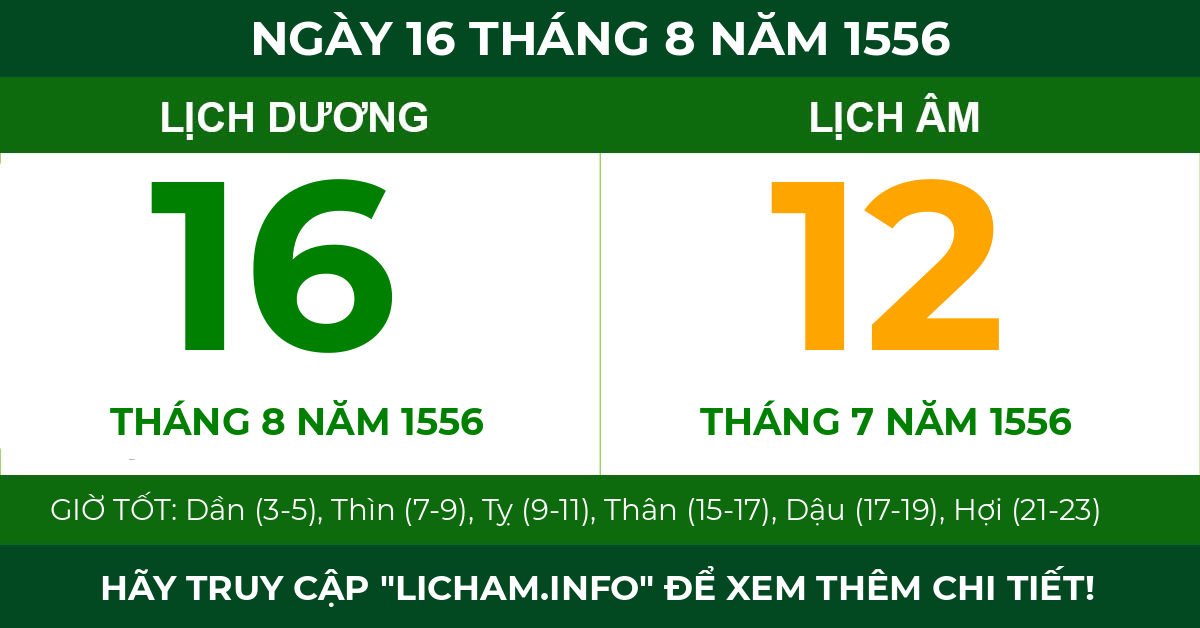 lịch âm ngày 16 tháng 8 năm 1556