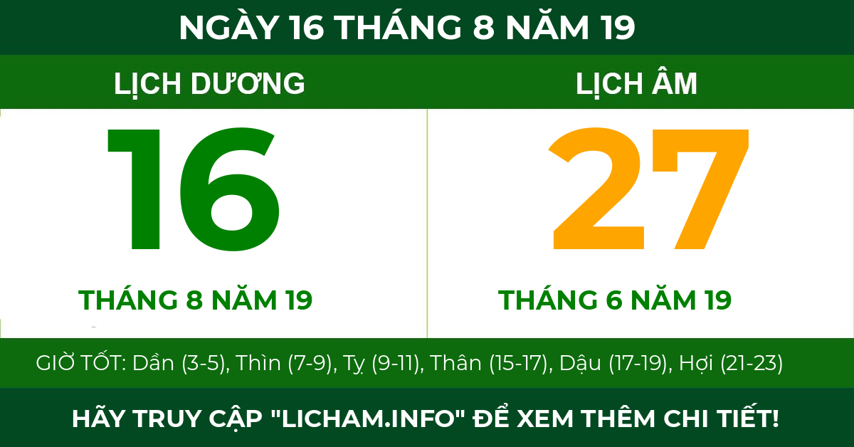 lịch âm ngày 16 tháng 8 năm 19