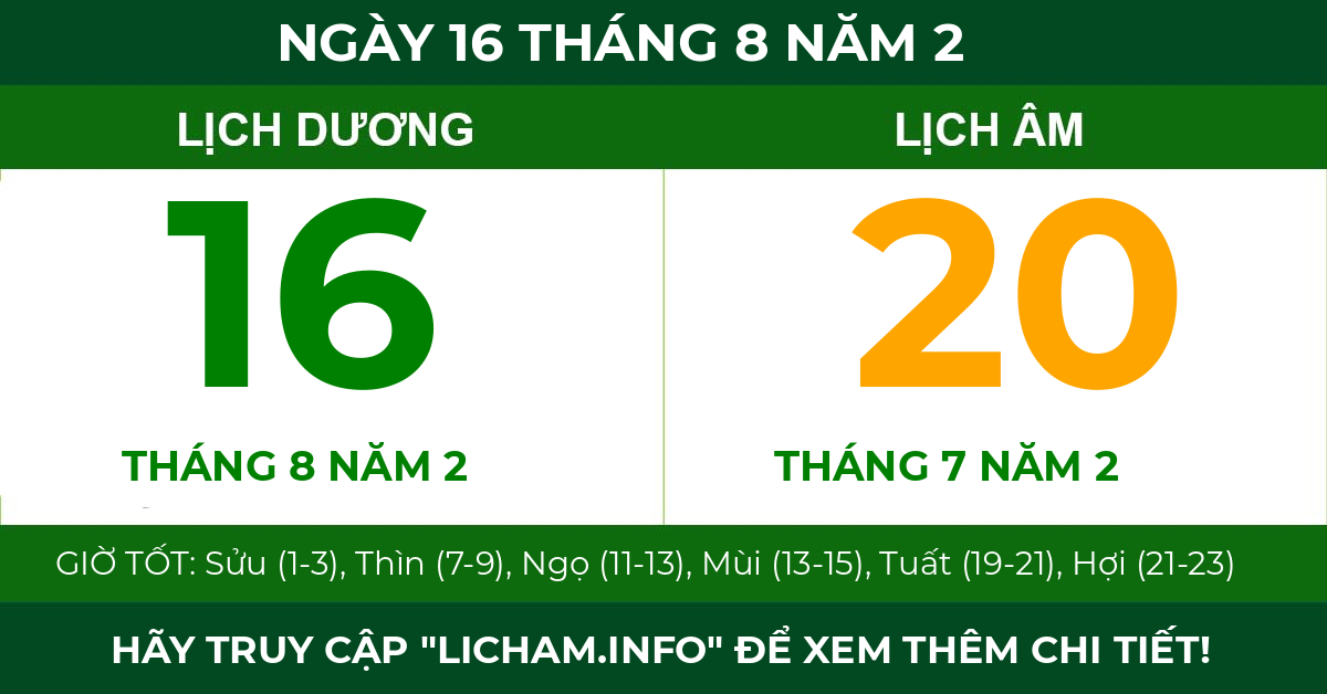 lịch âm ngày 16 tháng 8 năm 2