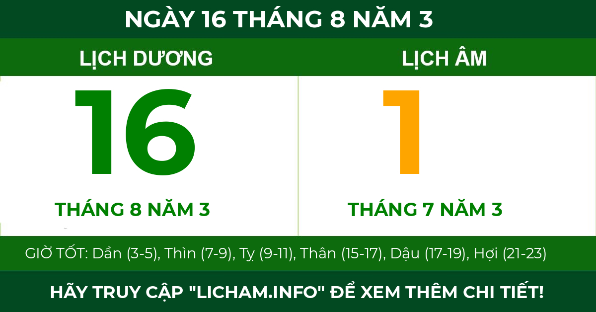 lịch âm ngày 16 tháng 8 năm 3