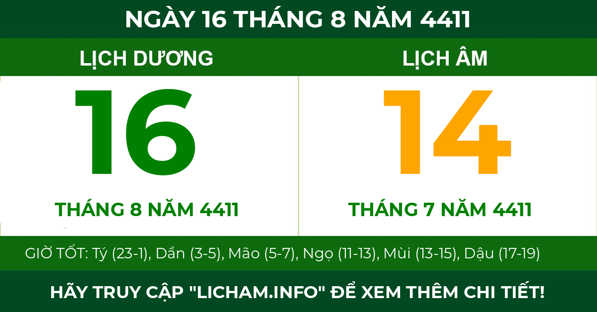 lịch âm ngày 16 tháng 8 năm 4411