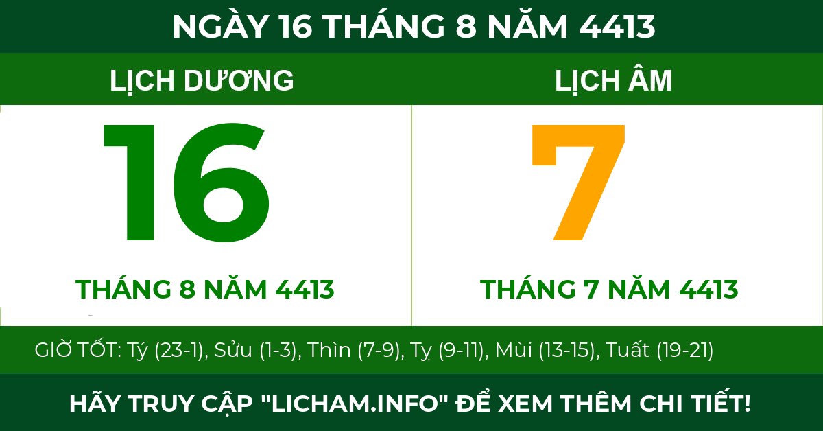 lịch âm ngày 16 tháng 8 năm 4413