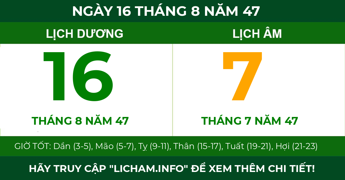 lịch âm ngày 16 tháng 8 năm 47