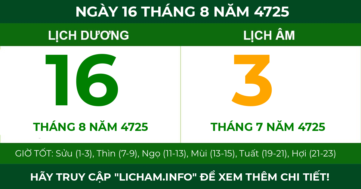 lịch âm ngày 16 tháng 8 năm 4725