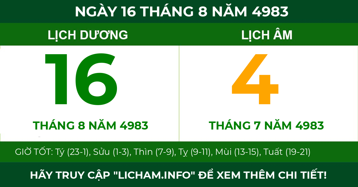 lịch âm ngày 16 tháng 8 năm 4983