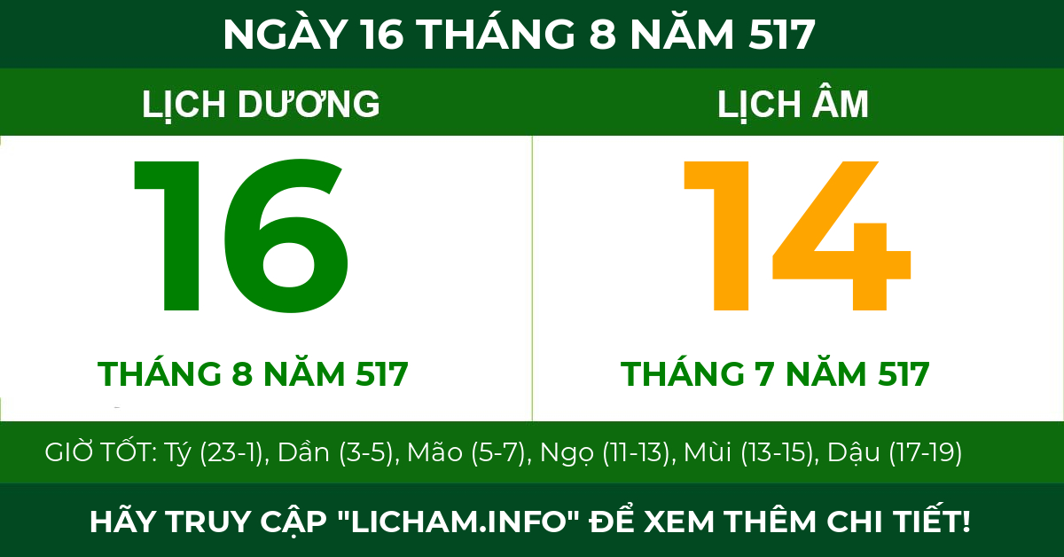 lịch âm ngày 16 tháng 8 năm 517