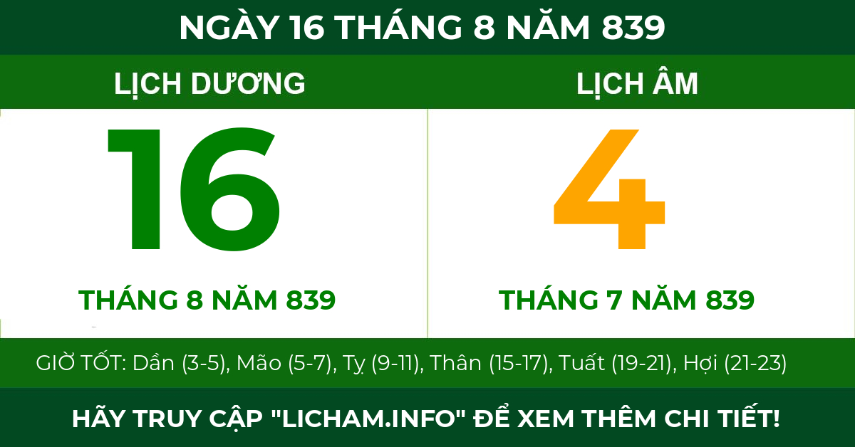 lịch âm ngày 16 tháng 8 năm 839