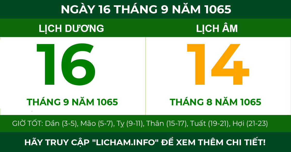 lịch âm ngày 16 tháng 9 năm 1065
