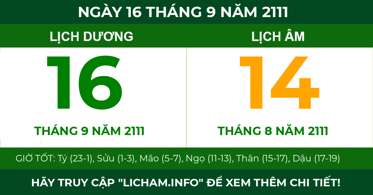lịch âm ngày 16 tháng 9 năm 2111