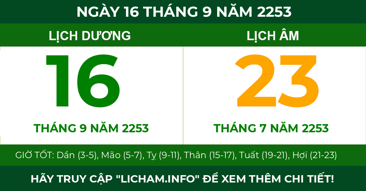 lịch âm ngày 16 tháng 9 năm 2253
