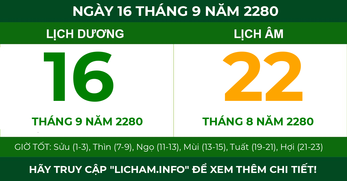 lịch âm ngày 16 tháng 9 năm 2280