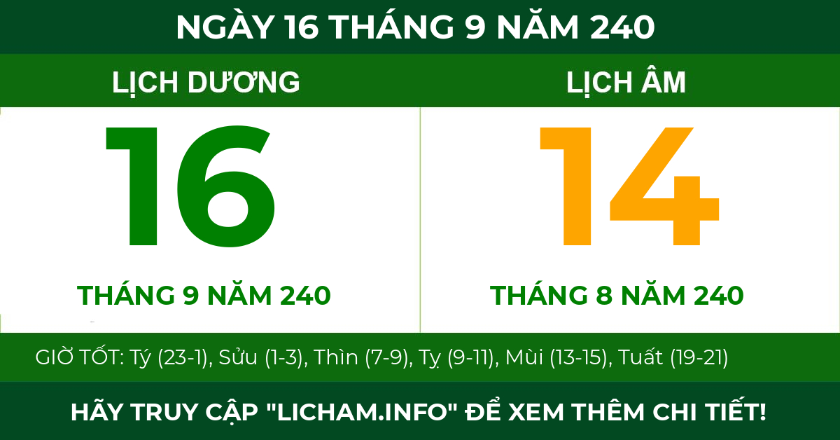 lịch âm ngày 16 tháng 9 năm 240